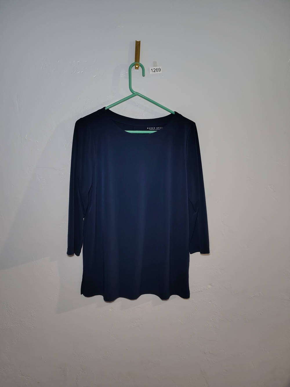 Susan Graver Navy Long Sleeve Crewneck Top